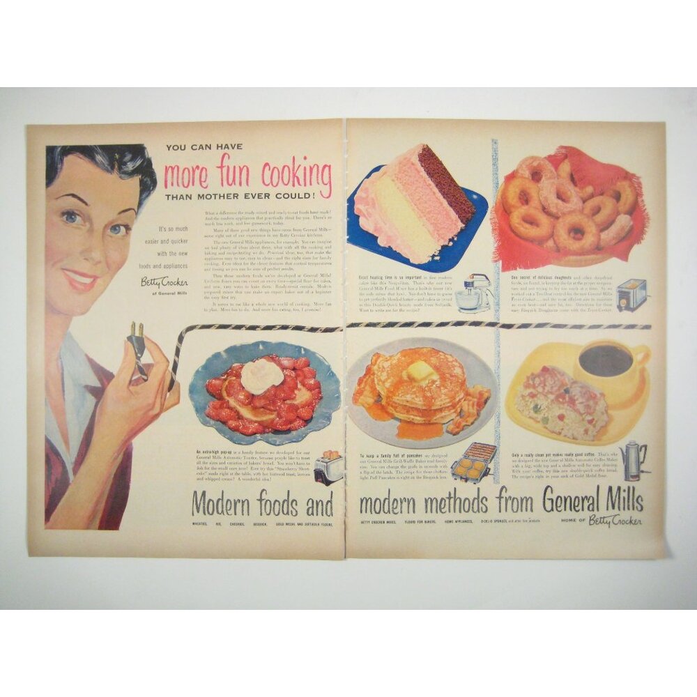 Vintage Betty Crocker General Mills 2 Page Print Ad Kitchen Decor Appliances